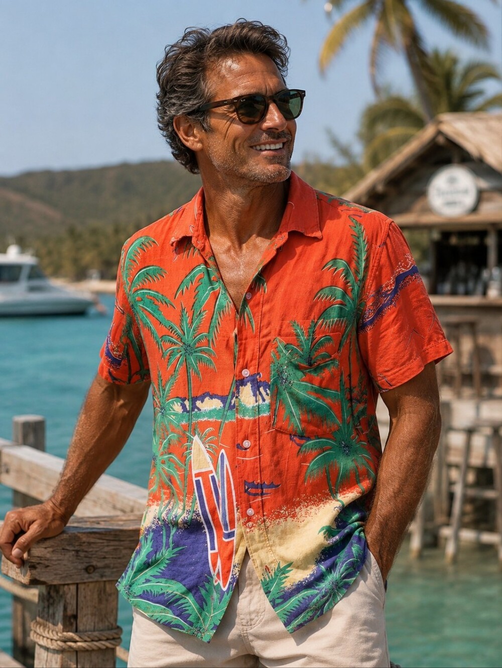 Mens Hawaiian Shirt  le Homme Essence Medium